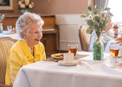 Sharmar Village resident eating lunch